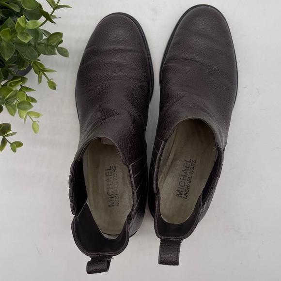 Michael Michael Kors Sabrina Gold Chain Pebbled Leather Chelsea Boot Dark Brown - Picture 10 of 11